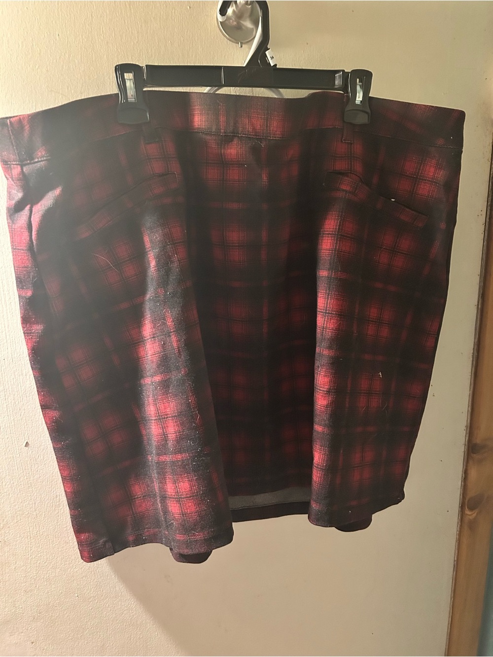 Maurices Red and Black Plaid Midi Skirt